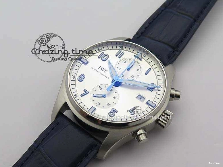 MIROTIME 0723 Pilot Chrono SS IW387809 ZF 1:1 Best Edition Silver Dial Blue Numbers On Blue Leather Strap A Lightweight 7263
